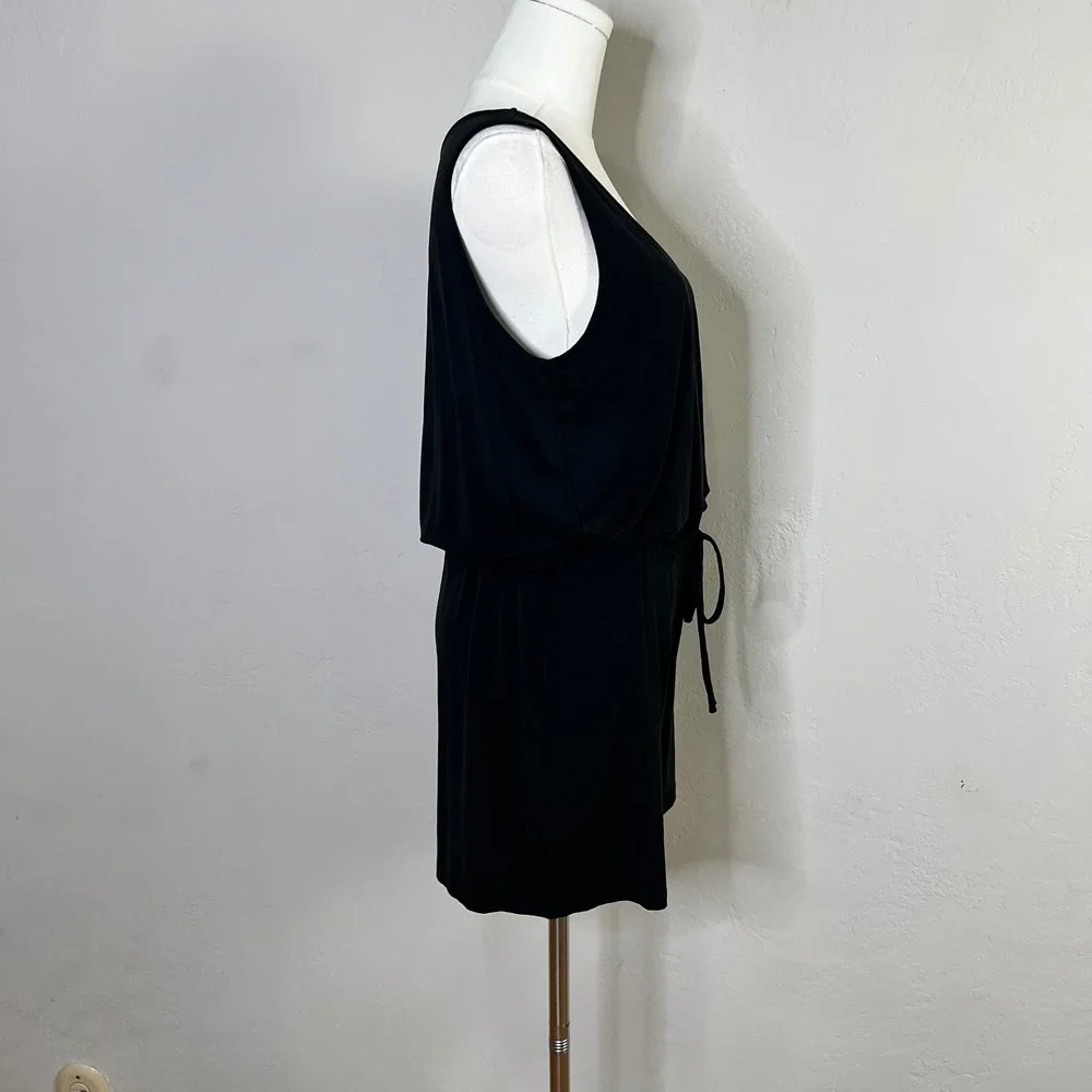 Lulus Romper Sun Charmer Black V Neck Sleeveless Drawstring Waist‎ Jumpsuit M